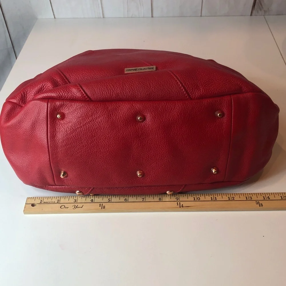 La Giodi de Toscana Red Studded Soft Leather Hobo Handbag Zip top Roomy NWOT